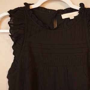 Loft medium petite black maxi ruffle dress. Never worn. New with tags.
